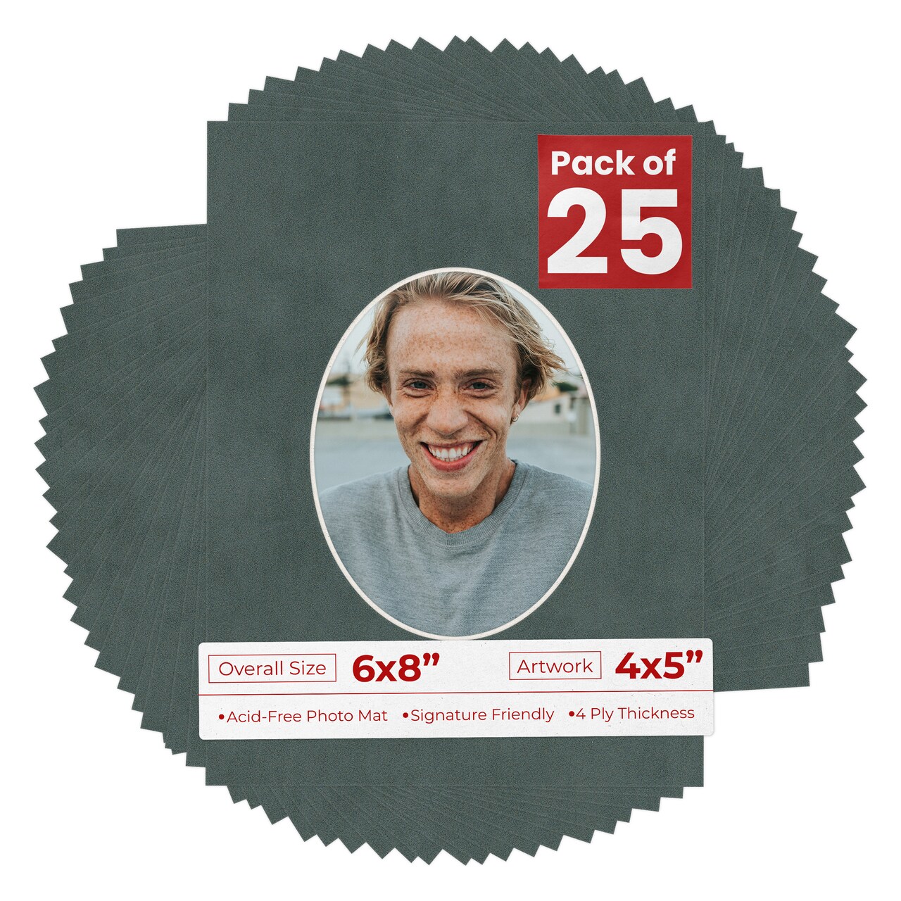 Dark Grey Suede Mat Board for 6x8 Frames - Oval Opening for 4x5 Photos